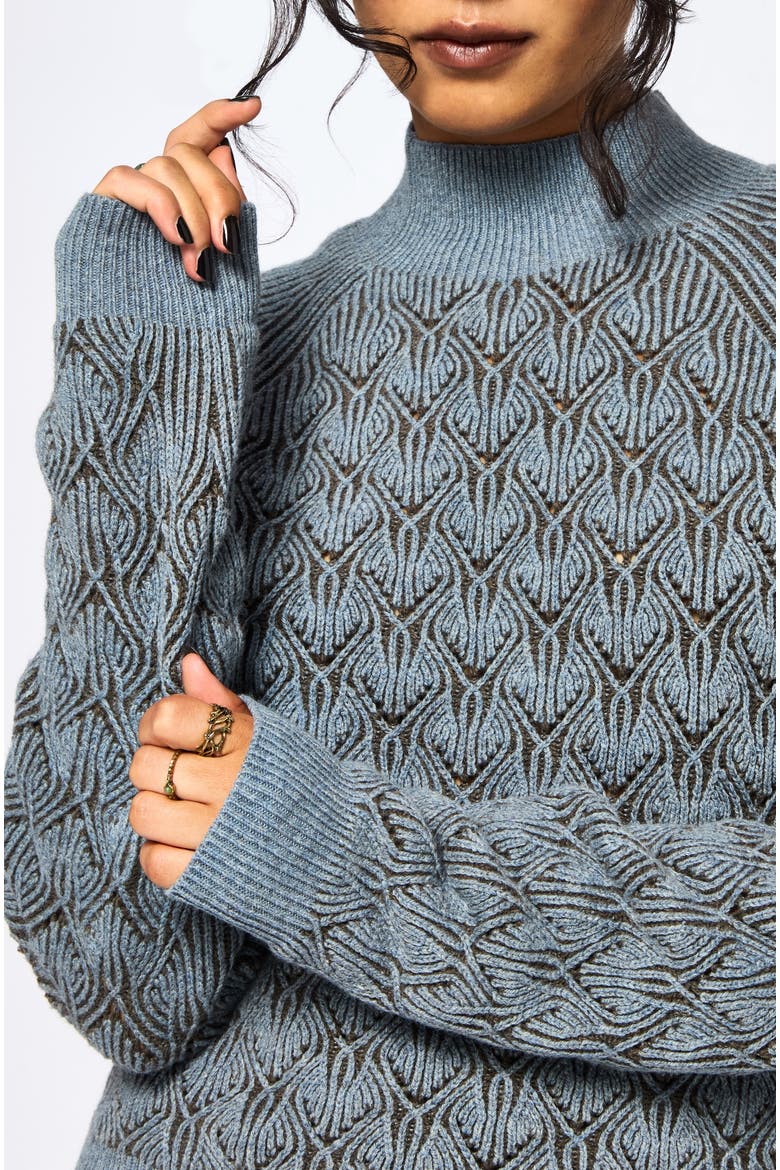 Edna Cotton Leaf Funnel Neck Jumper, Alternate, color, Blue