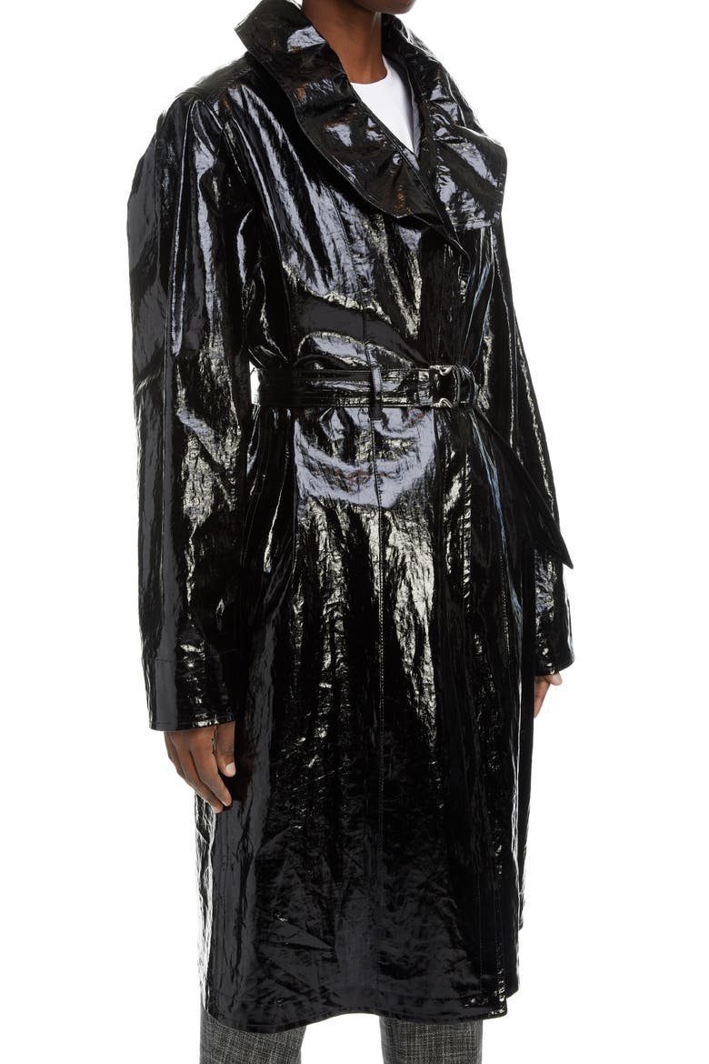 Epanima Crinkle Coated Linen Trench Coat, Alternate, color, BLACK