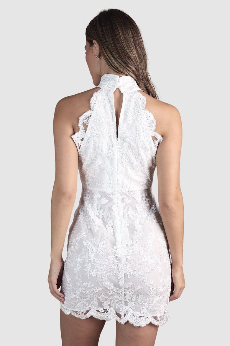 High Neck Mesh Mini Wedding Dress, Alternate, color, Ivory