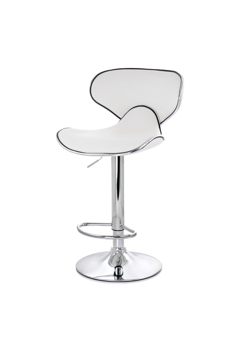 2 Piece Slim Faux Leather Adjustable Bar Stool, Alternate, color, White