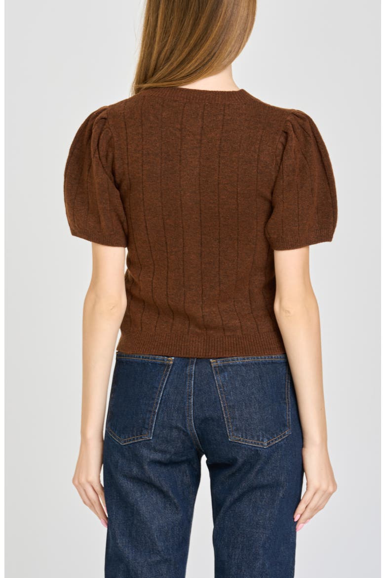 Bridget Puff Sleeve Cardigan, Alternate, color, BROWN