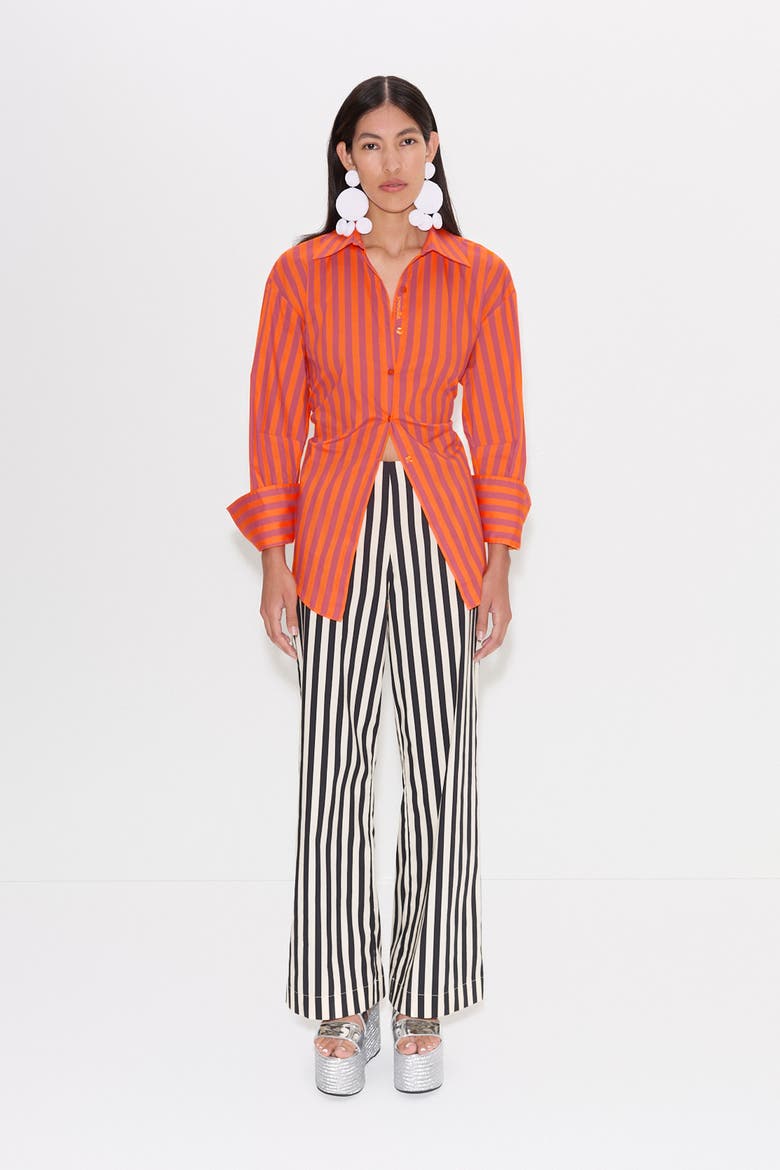Pia Poplin Side Zip Pant, Alternate, color, BLACK/WHITE STRIPE
