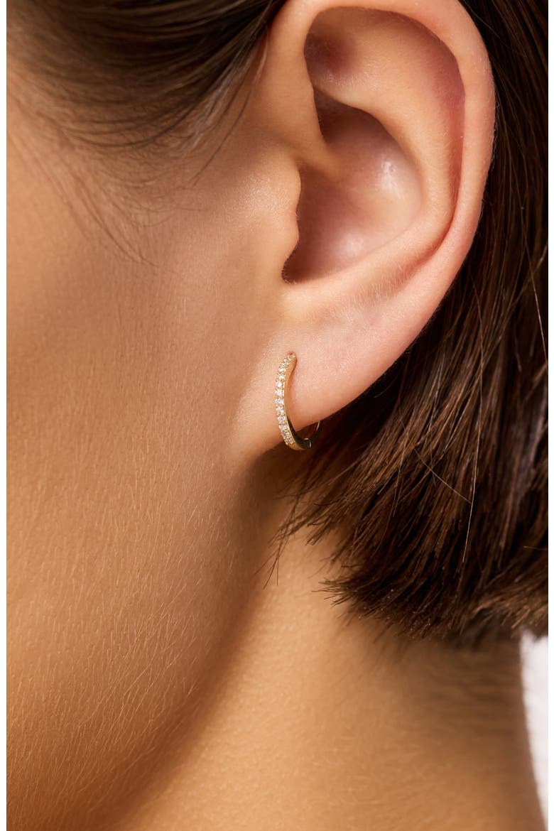 Diamond Hoop Earrings - Diamond Huggie Hoops Medium, Alternate, color, Gold
