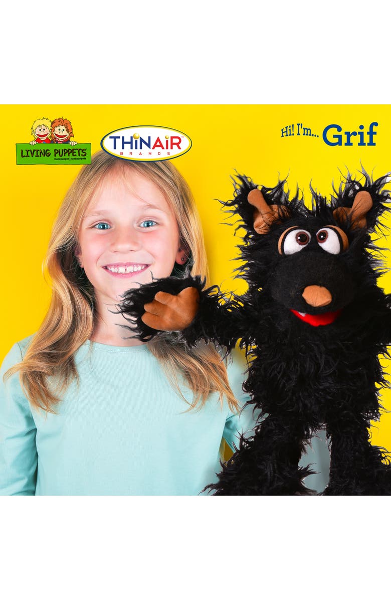 Living Puppets Grif The Black Dog 12 Inch Plush Hand Puppet, Handmade, Alternate, color, Black