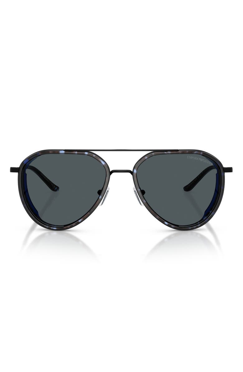 Emporio Armani 56mm Pilot Sunglasses, Main, color, Matte Black / Dark Grey
