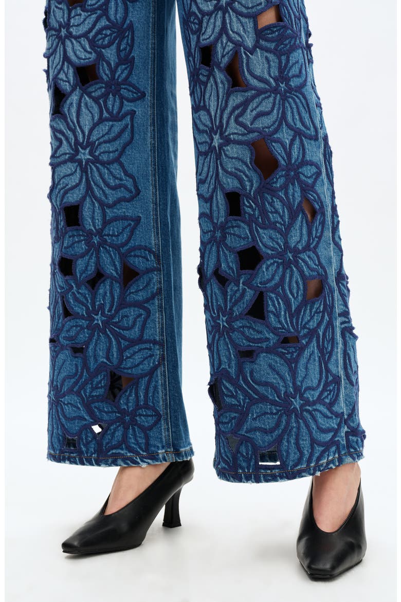 Embroidered High Waist Wide Leg Jeans, Alternate, color, MEDIUM BLUE
