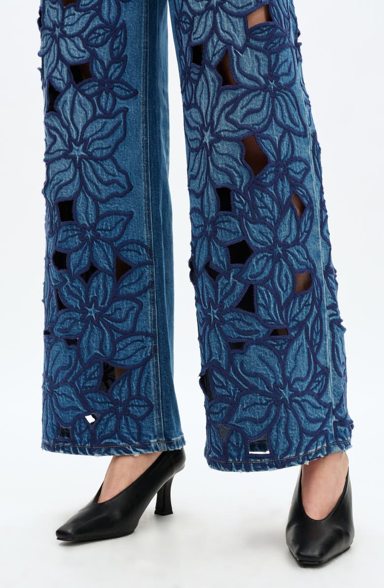 Bayeas Embroidered High Waist Wide Leg Jeans, Alternate, color, 