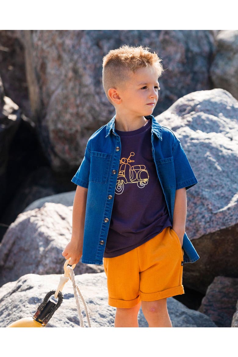 Little Boy's Short Sleeve Button Down Shirt Dark Denim Blue, Alternate, color, Dark Denim Blue