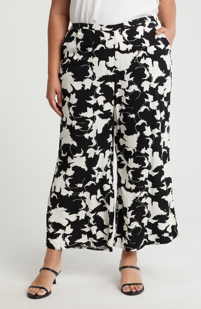 NORDSTROM RACK Pull-On Crop Palazzo Pants, Main, color, Black- Ivory Terrace Floral