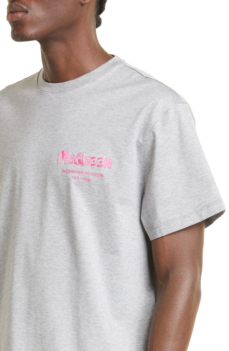 McQueen Embroidered Logo Cotton T-Shirt, Alternate, color,