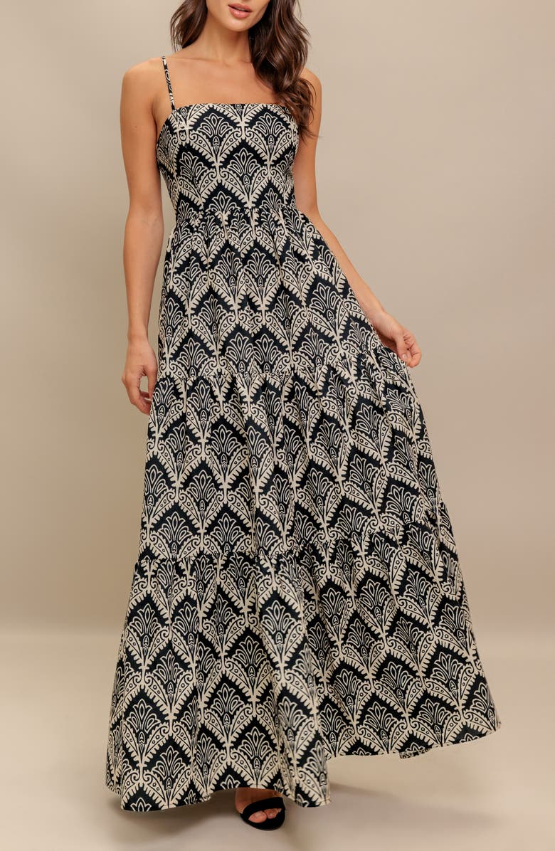 FLYING TOMATO Print Maxi Dress, Alternate, color, Black Ivory