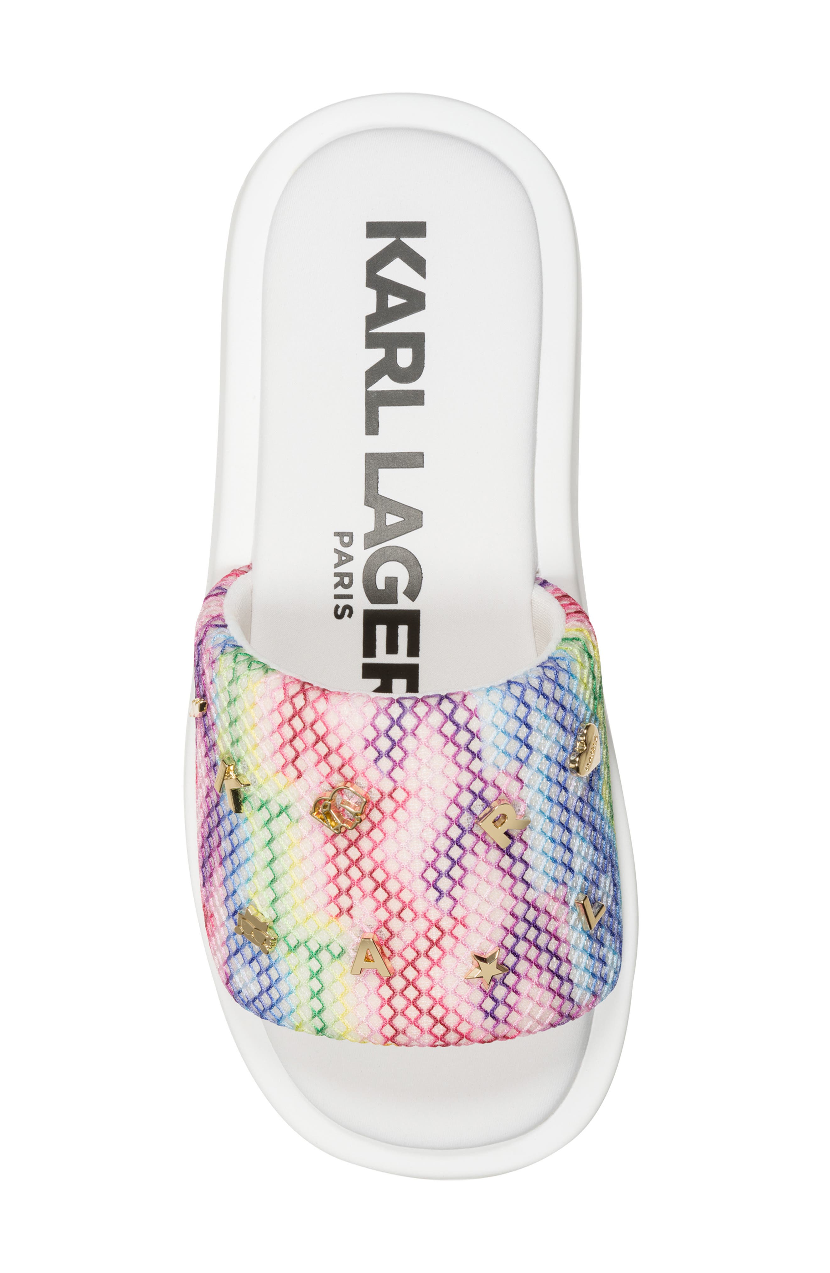 KARL LAGERFELD PARIS Opal Mesh Platform Slide Sandal, Alternate, color, Multi/ White
