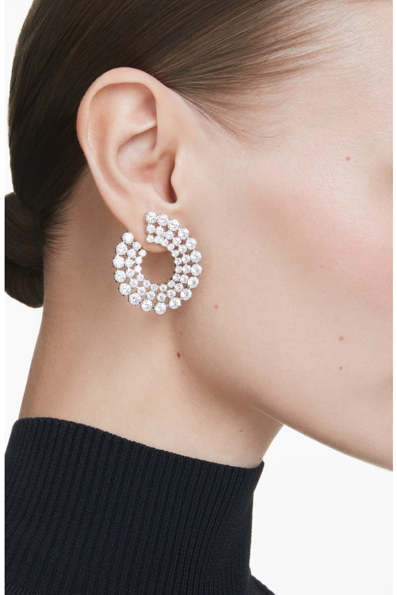 Matrix Crystal Frontal Hoop Earrings, Alternate, color, WHITE