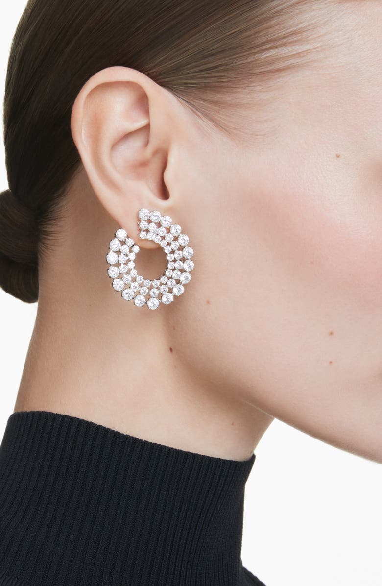 Swarovski Matrix Crystal Frontal Hoop Earrings, Alternate, color, White