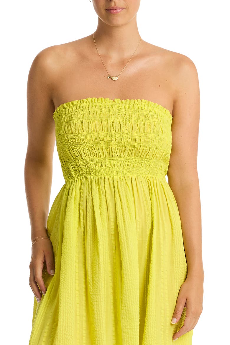 Heatwave Strapless Cotton Cover-Up Dress, Alternate, color, CITRON