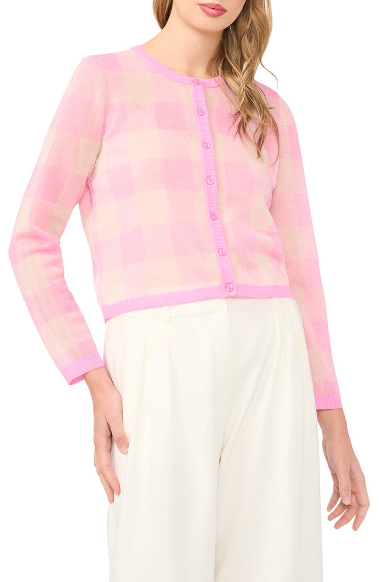 Ted Baker Gracie Plaid Cardigan, Main, color, Full Blooming Pink