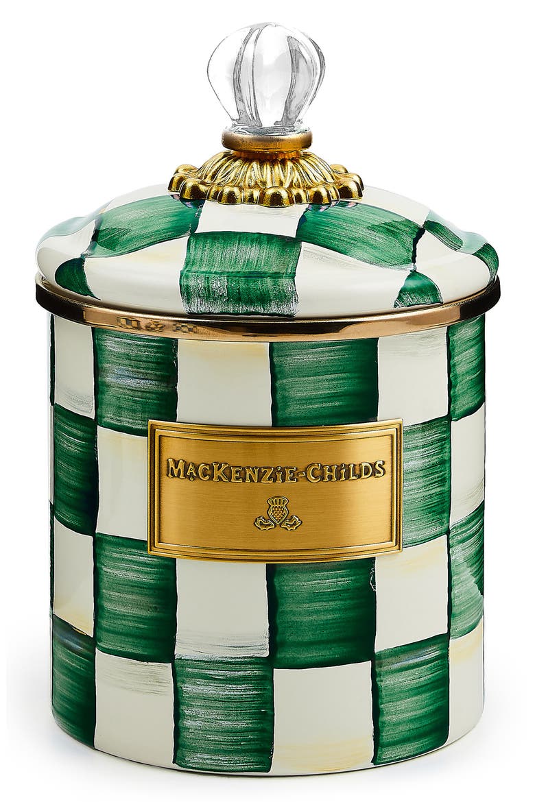 Emerald Check Small Enameled Steel Canister, Main, color, EMERALD