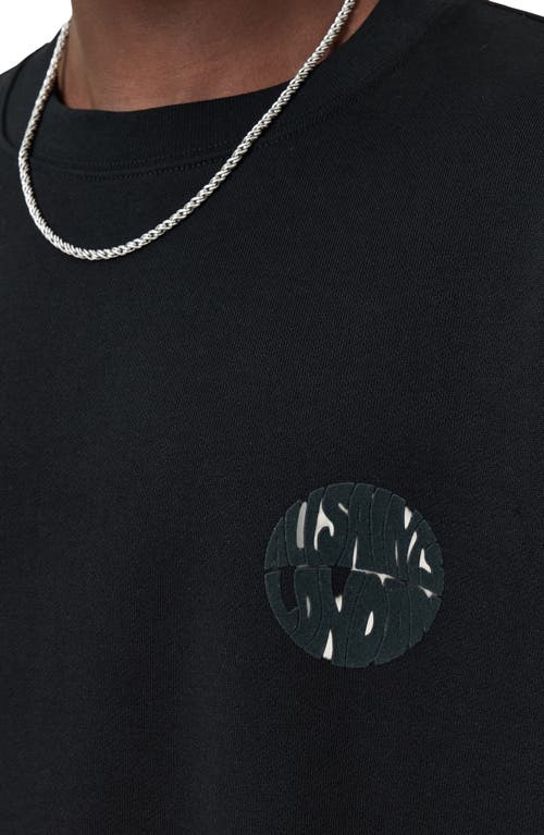 Allsaints Mens Jet Black Waved Crewneck Logo-print Cotton Sweatshirt Xs In Black