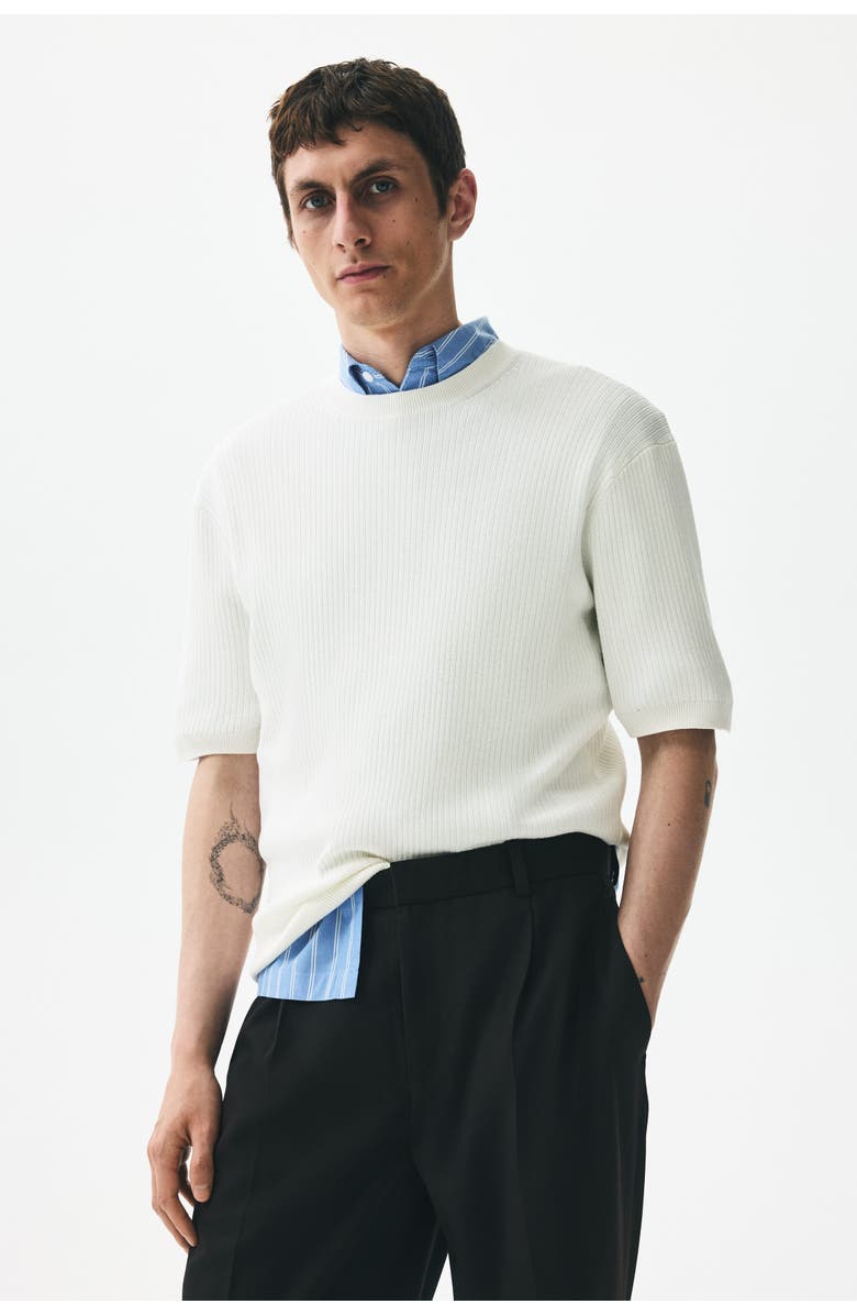 H&M Slim Fit Rib-knit T-shirt, Alternate, color, White