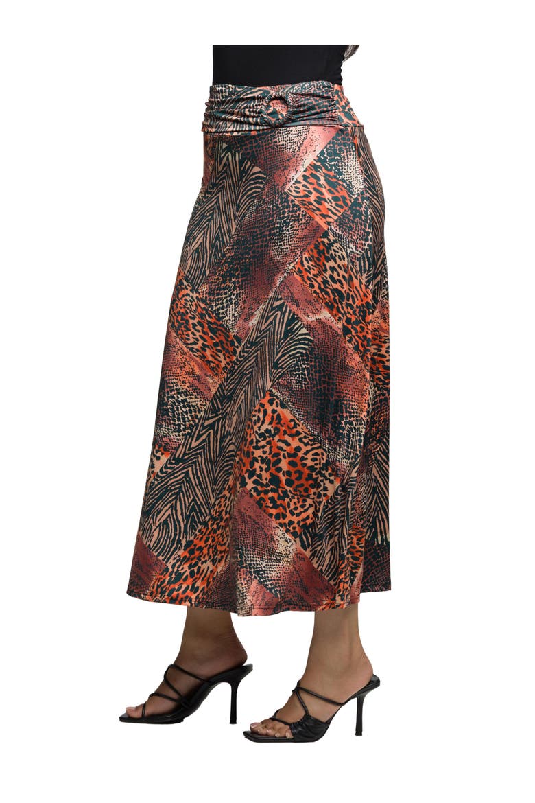 Animal Patchwork Print Maxi Skirt, Alternate, color, Brown Multi