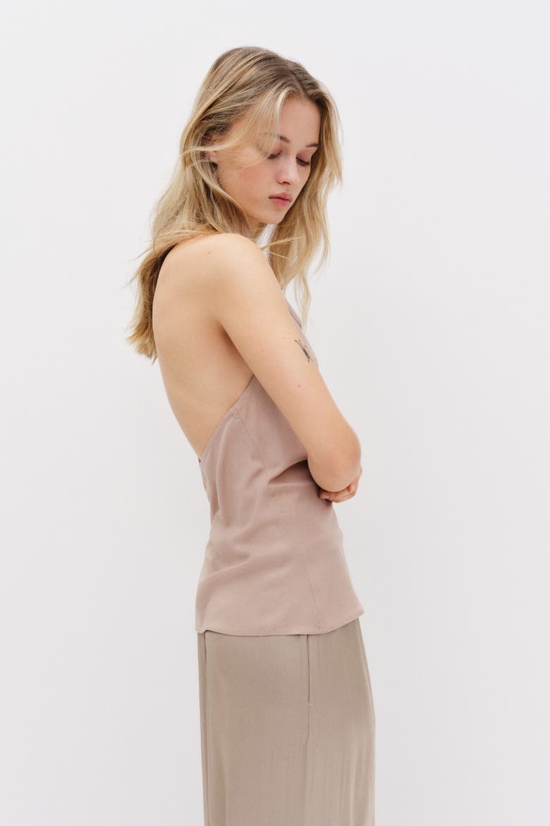 Viscose Halterneck Top, Alternate, color, Beige