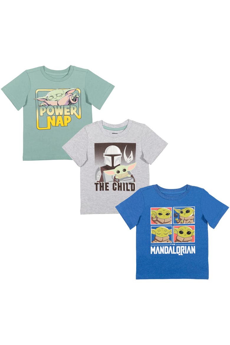 The Mandalorian Grogu 3-Pack Short Sleeve T-Shirts, Main, color, Mint Grey Royal Blue