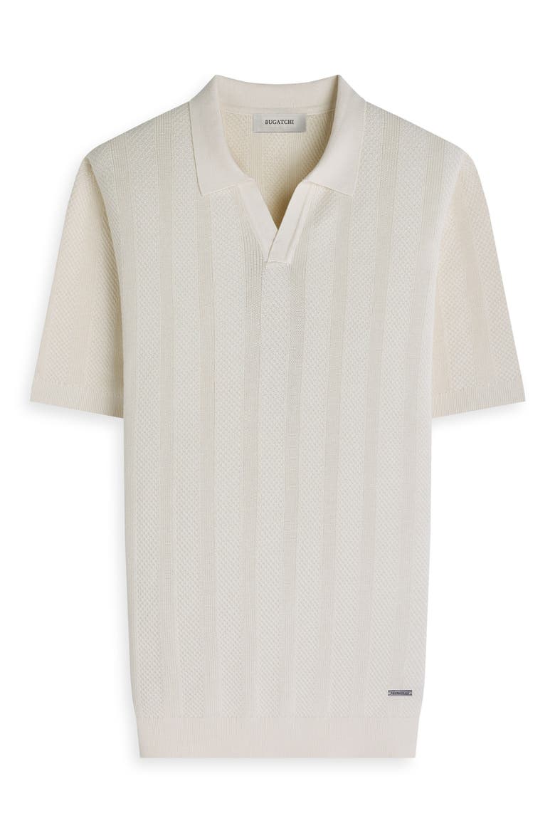 Johnny Collar Basket Stitch Cotton Blend Short Sleeve Sweater, Alternate, color, IVORY