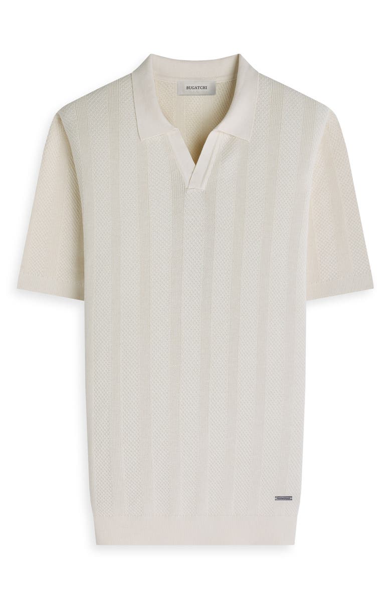Bugatchi Johnny Collar Basket Stitch Cotton Blend Short Sleeve Sweater, Alternate, color, Ivory
