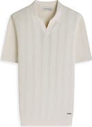 Bugatchi Johnny Collar Basket Stitch Cotton Blend Short Sleeve Sweater