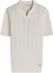 Bugatchi Johnny Collar Basket Stitch Cotton Blend Short Sleeve Sweater