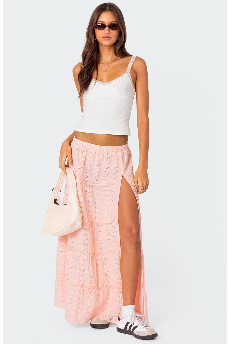 Tiered Cotton Eyelet Maxi Skirt, Alternate, color, LIGHT-PINK