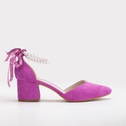 Forever & Always Shoes Miranda Low Block Heels with Pearls