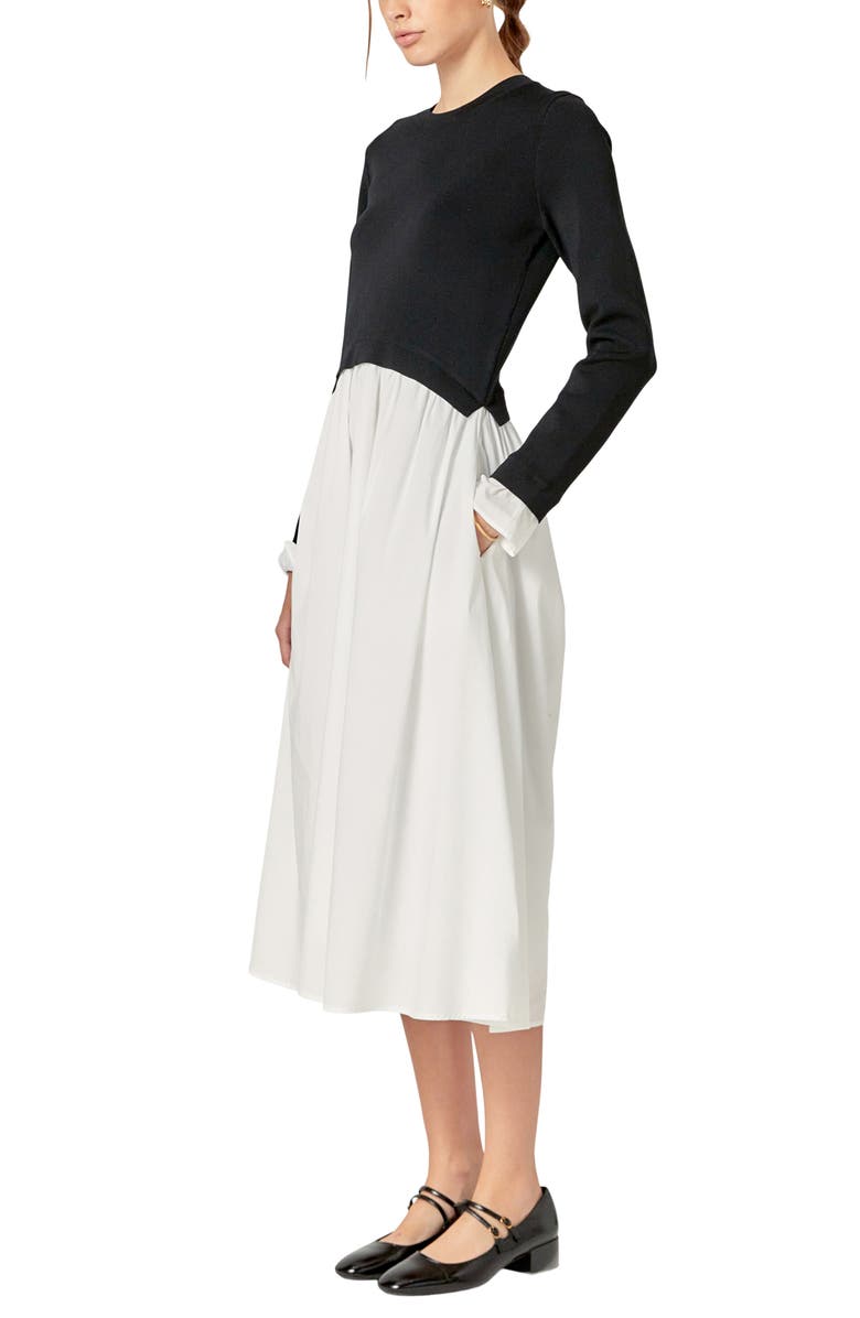 English Factory Twofer Long Sleeve Mixed Media Midi Dress, Alternate, color,