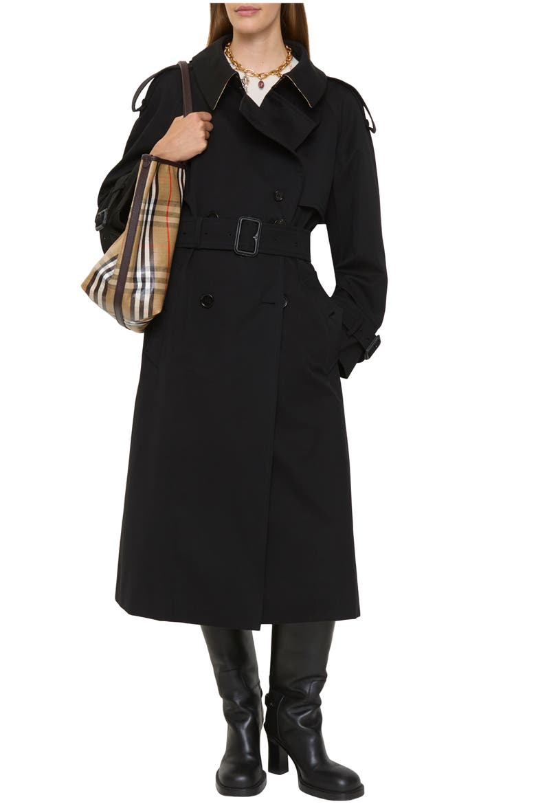 Long Gabardine Fitzrovia Trench Coat, Main, color, Deep Black