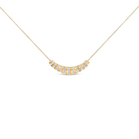 Gold Vermeil 1/10 Cttw Diamond Bold Ribbed Pendant Necklace