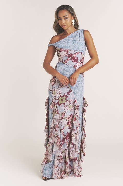 Floral Print Twist Detail Ruffle Dress