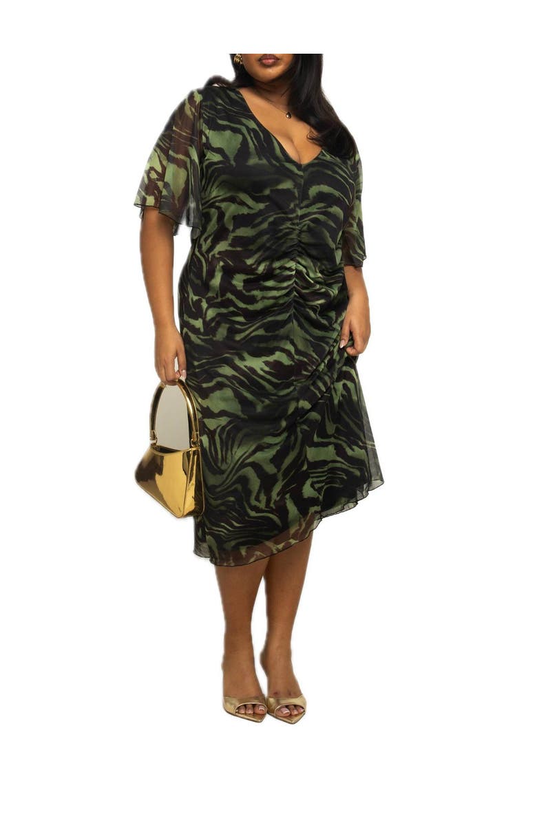 FASHION-SZN CURVE Plus Size Zebra Print Mesh Midi Dress, Alternate, color, Khaki