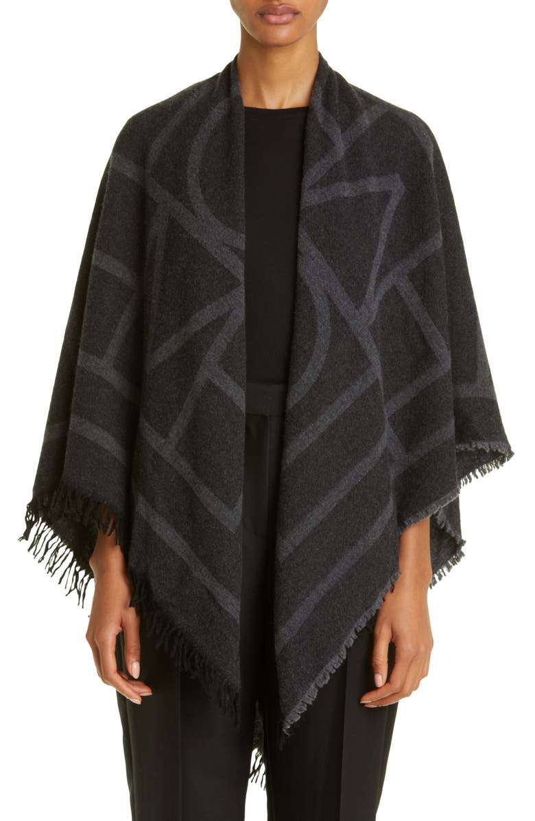 TOTEME Monogram Wool & Cashmere Fringe Scarf, Main, color,