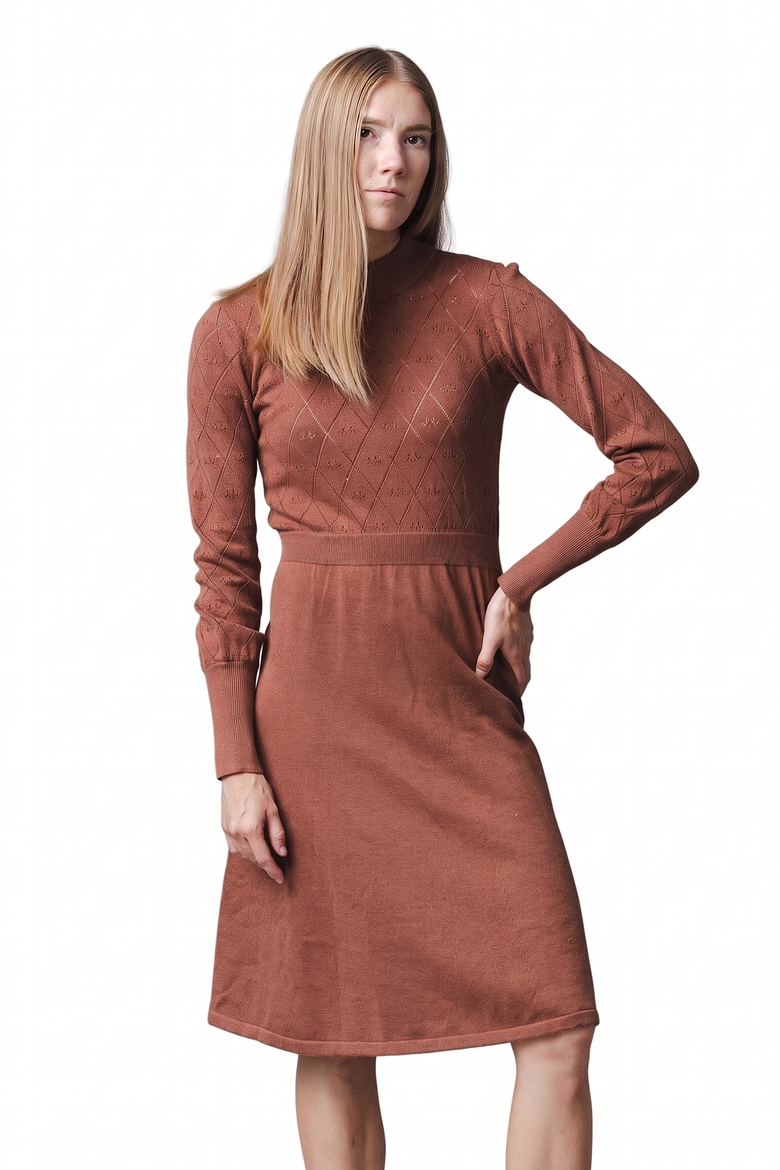 Women's Organic Puff Sleeve Pointelle Sweater Dress, Main, color, Cinnamon Heather