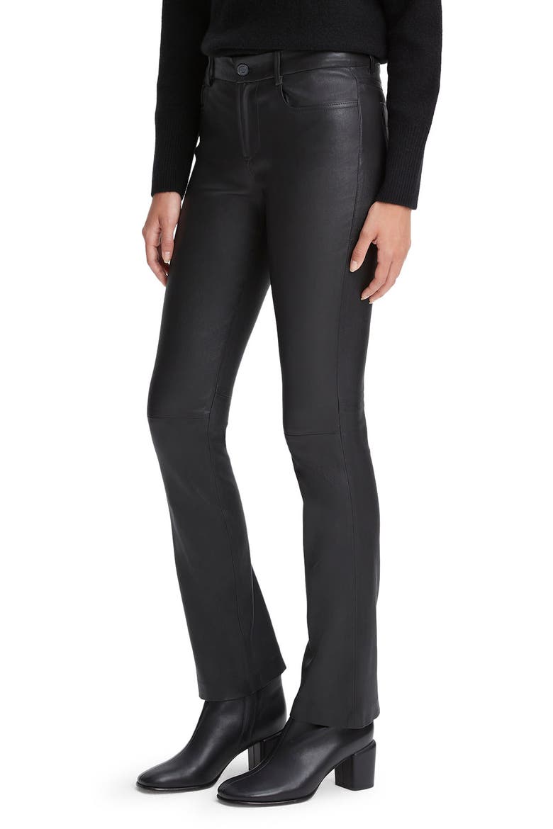 Stretch Bootcut Leather Pants, Alternate, color, BLACK
