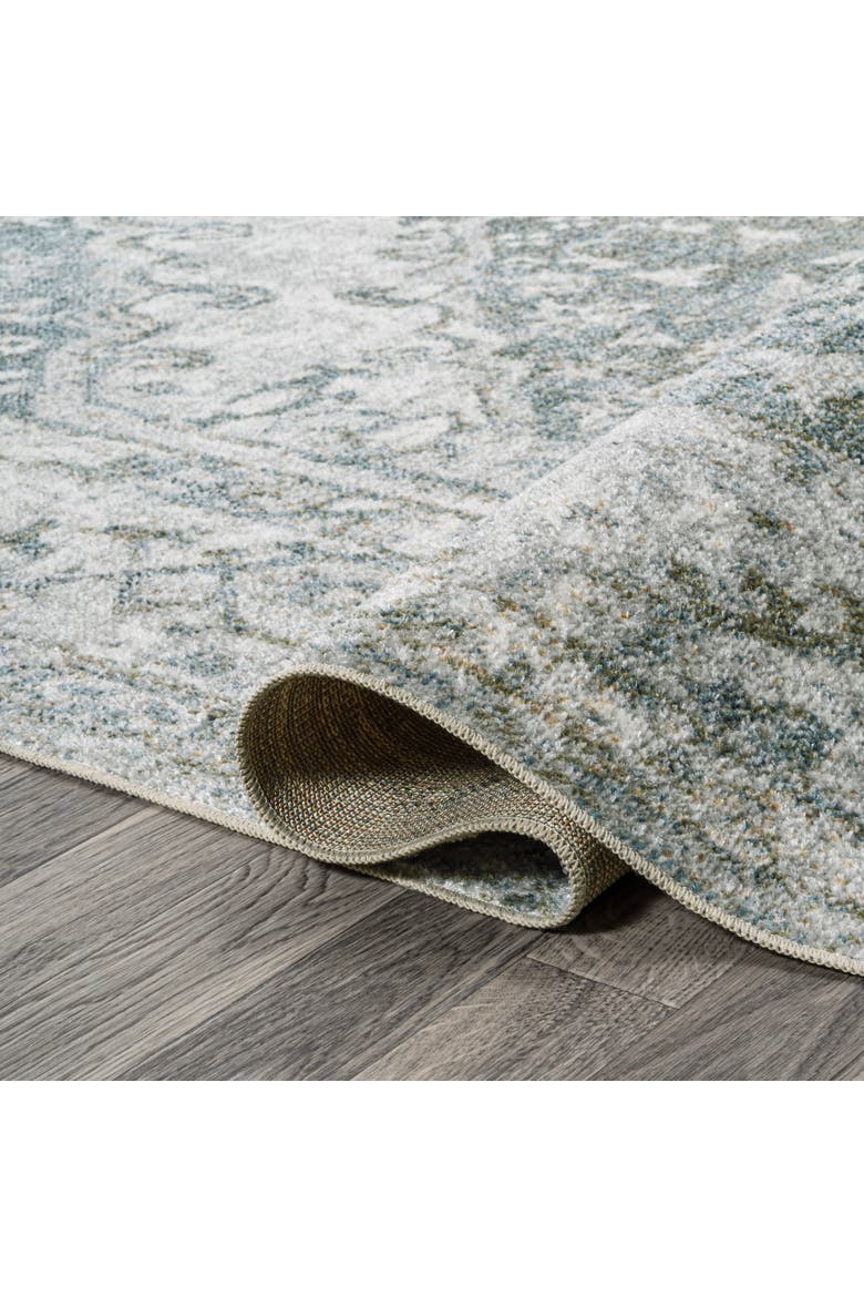 Pavel Distressed Medallion Low-Pile Machine-Washable Area Rug, Alternate, color, Light Gray/Blue