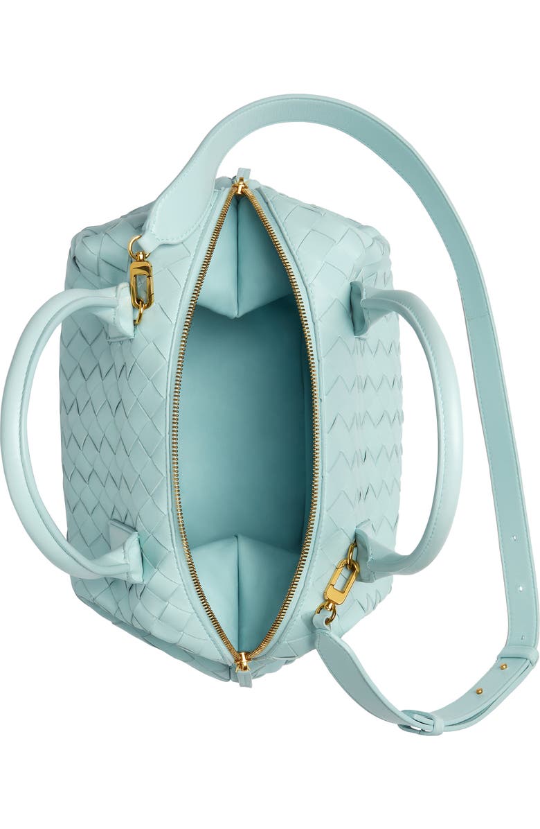 Bottega Veneta Medium Bauletto Intreciatto Leather Satchel, Alternate, color, 3943 Teal Washed-M Brass