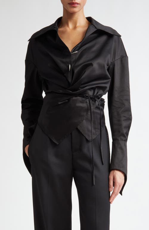 GRACE LING Cotton Sateen Wrap Shirt in Black 