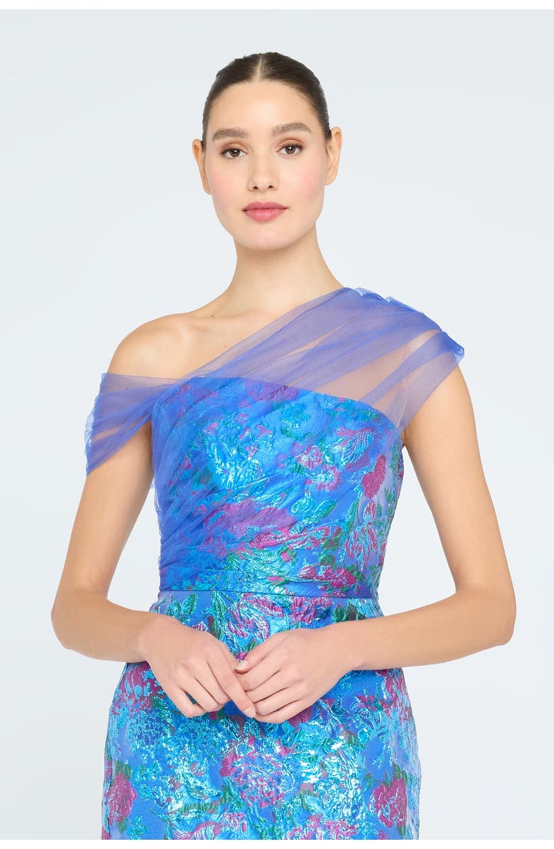 Theia Jaylen Draped Shawl Dress, Alternate, color, Blue