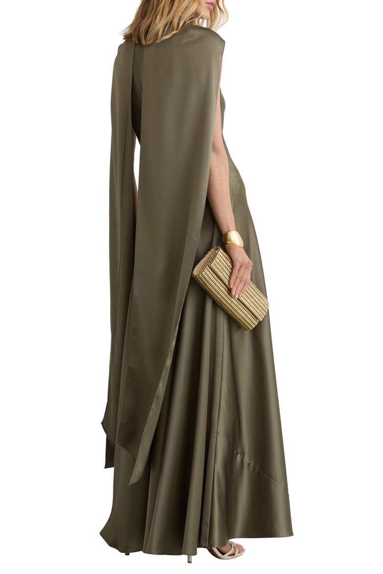 Fae Drape Sleeveless Satin Gown, Alternate, color, KHAKI GREEN
