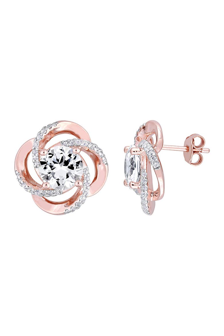 18K Rose Gold Vermeil White Topaz Spiral Earrings, Alternate, color, ROSE
