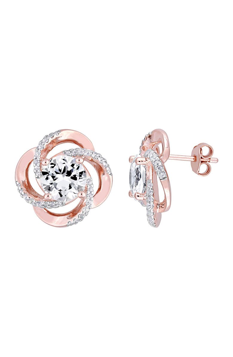 DELMAR 18K Rose Gold Vermeil White Topaz Spiral Earrings, Alternate, color, Rose