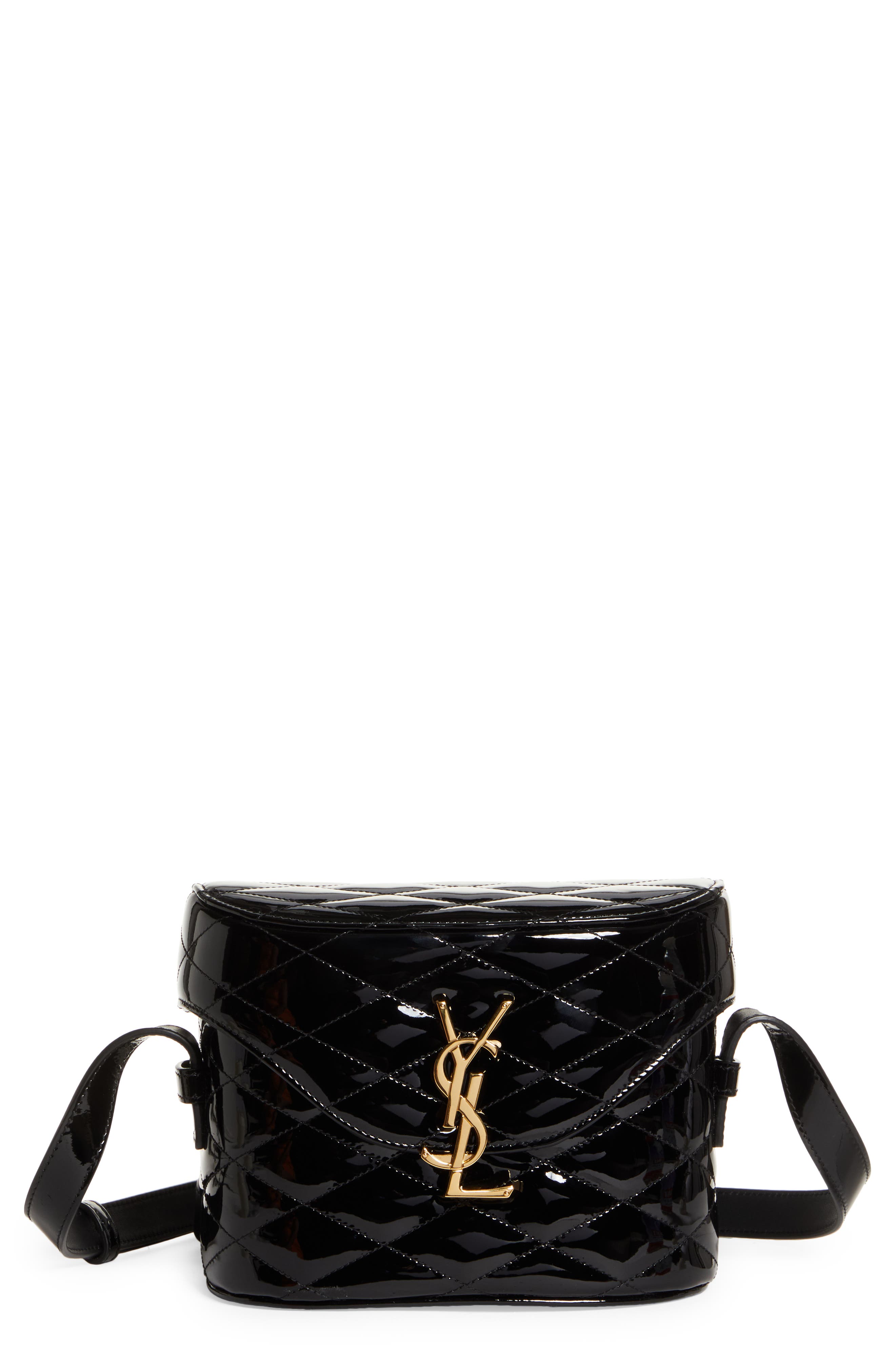 Saint Laurent Logo Quilted Patent Leather Camera Crossbody Bag, Main, color, 
