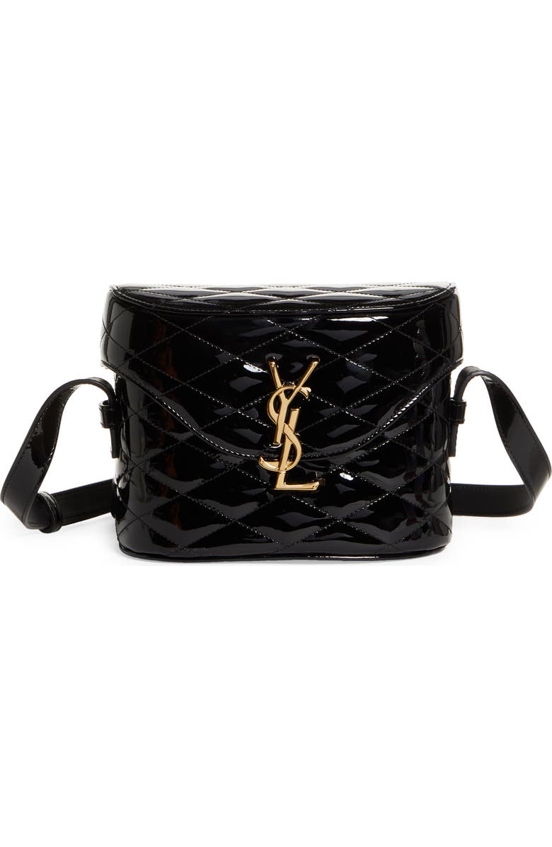 Saint Laurent Logo Quilted Patent Leather Camera Crossbody Bag, Main, color,