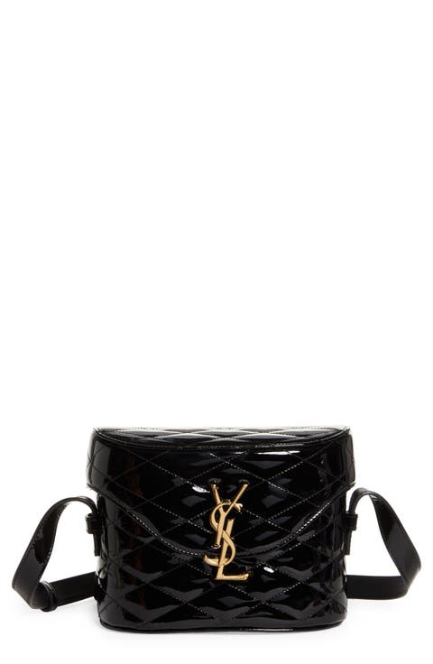 Logo Quilted Patent Leather Camera Crossbody Bag